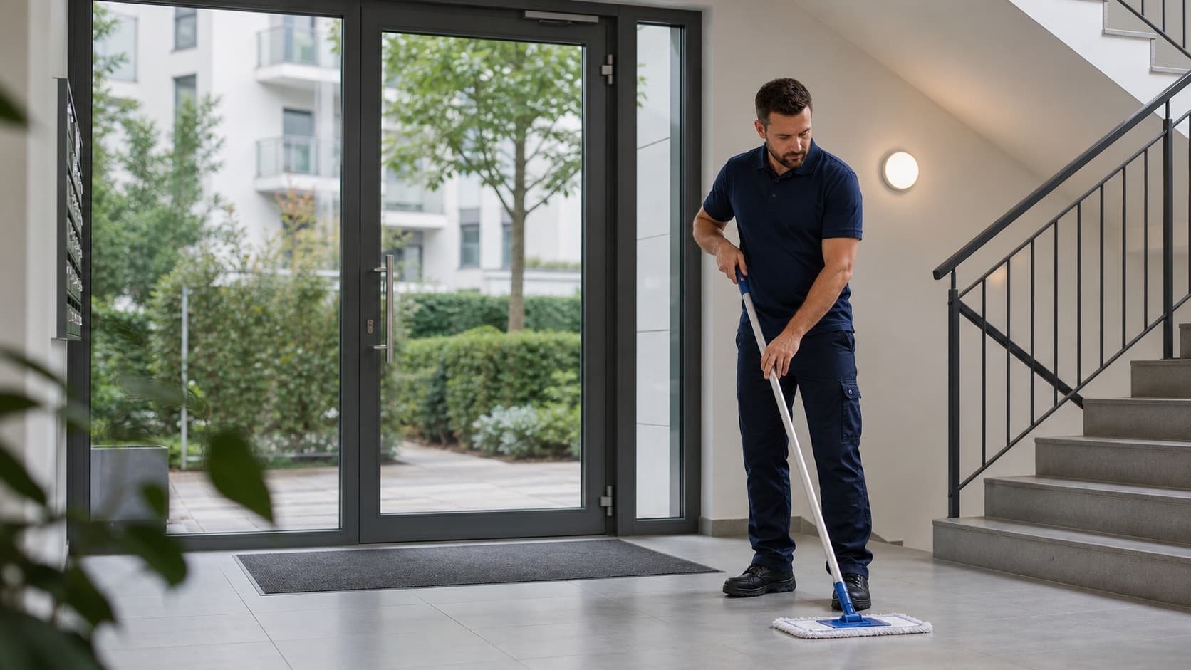 Hausvia Team für Hausmeisterservice in Hannover bei der Treppenhausreinigung